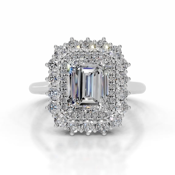 Dash Jewel Gorgeous 1.7 Ct Round Cut Diamond Double Halo Wedding Ring - Lab-Created Simulated Diamond in 14K White Gold Plated - Perfect Engagement Ring for Women & Unique Gifting Occasions Rings
