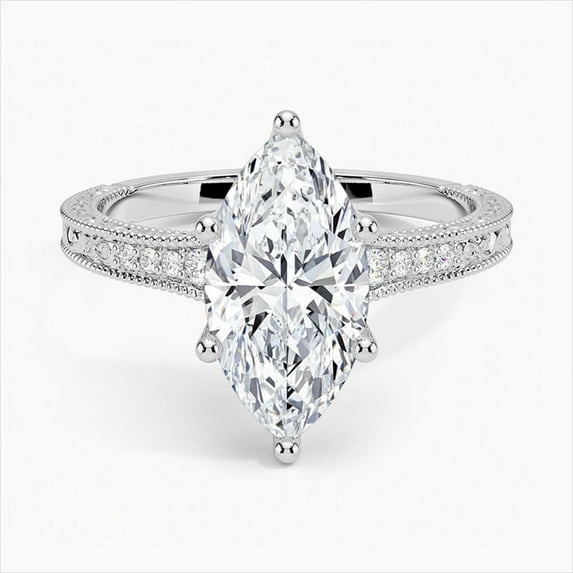Dash Jewel Marquise Cut Excellent 2.3 Ct Diamond Ring For Women's - 14K White Gold Over Wedding Anniversary Ring - Bridal Set Solitaire with Accents Ring for Her - Vintage Diamond Bands for Her