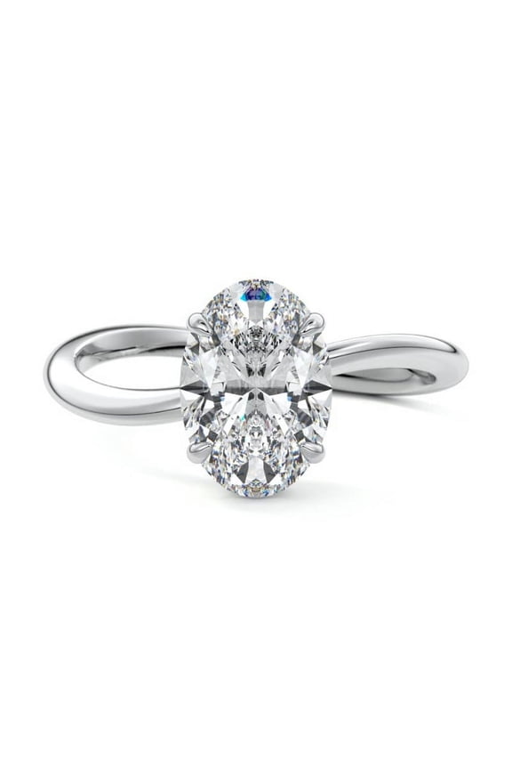 Oval Cut 1.7 Ct Lab Created Diamond Wedding Ring for Women's - 14k White Gold Over Women's Anniversary Ring - Wave Shank Diamond Ring for Women's - 30th Wedding Anniversary Gifts