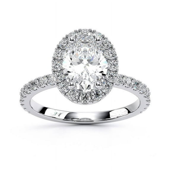 Dash Jewel Oval Cut 1.9 Ct Lab Created Diamond Engagement Ring - 14K White Gold Plated Engagement Ring for Women's - Engagement Ring for Her - Diamond Wedding Ring - Wedding Rings for Her