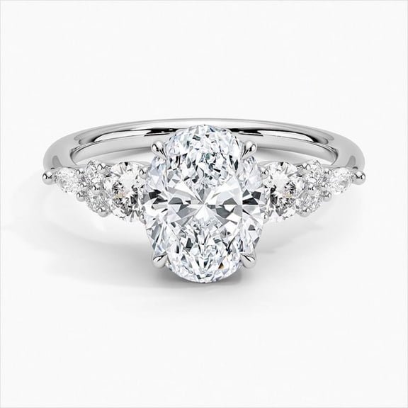 Dash Jewel Oval Cut 2 Ct Lab Created Simulated Diamond Women's Ring - 14K White Gold Plated Women's Ring - Wedding Anniversary Gifts - Stackable Rings Women - Wedding Diamond Ring for Her