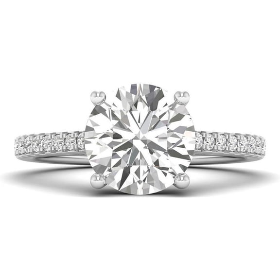Dash Jewel Silver 14K White Gold Over Diamond Ring - 2.15 Ct VVS1/D Round Cut Lab Created Simulated Diamond Ring - Solitaire with Accent Wedding Diamond Ring for Women's - Special Occasion Rings