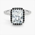 thumbnail image 1 of Dash Jewel Silver 14K White Gold Over Ring - 2.1 Ct VVS1/D Radiant Cut Lab Created Simulated Diamond Ring - Eternity Band Diamond Rings for Her - Black Halo Diamond Ring for Her - Birthday Gift, 1 of 6