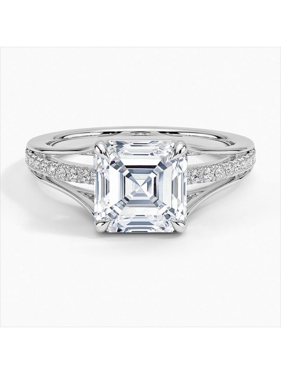 Silver 14K White Gold Over Ring - Excellent 2 Ct Asscher Cut Lab Created Simulated Diamond Ring - Bridal Diamond Jewellery for Women's - Jewellery Diamond Ring Wedding Set Clearance