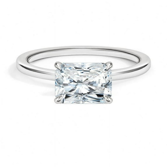 Dash Jewel Silver 14K White Gold Plated Ring - 1.8 Ct Radiant Cut Lab Created Diamond Solitaire Ring for Women's - Solo Stone Diamond Rings for Her - Simple Diamond Rings for Her - Birthday Gifts