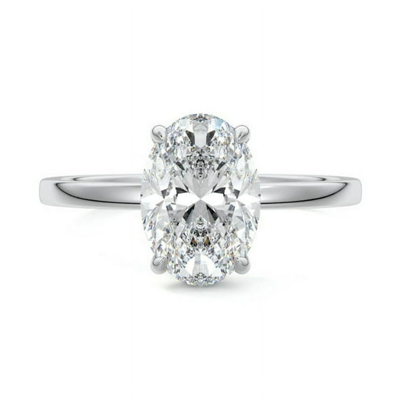 Dash Jewel Silver 14K White Gold Plated Ring - Excellent 1.9 Ct Oval Cut Diamond Ring - Engagement Wedding Solitaire Rings for Women's - Delicate Simple Diamond Rings - 25th Anniversary Gifts