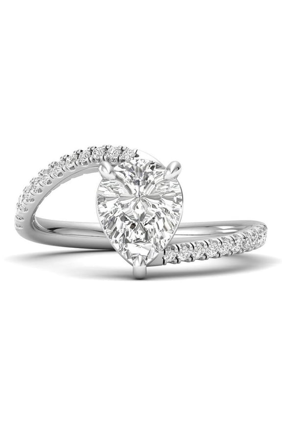 Silver Excellent 1.8 Ct Pear Cut Diamond Ring - 14K White Gold Over Wedding Anniversary Ring - Dainty Engagement Wedding Diamond Rings for Women's - Bypass Ring for Birthday Gifts