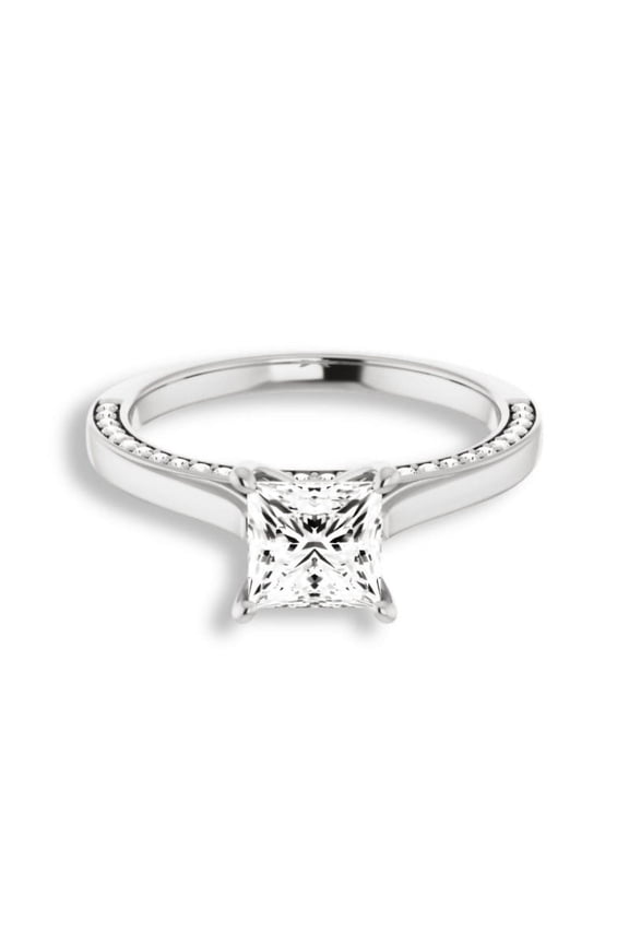 Stamped 14K White Gold Plated Lab Created Diamond Engagement Ring for Women's - Princess Cut 2 Ct White Diamond Wedding Anniversary Ring - Anniversary Gifts - Birthday Gift for Women's