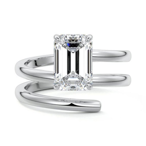 Dash Jewel Stamped 14K White Gold Plated Wedding Ring - 1.9 Ct Emerald Cut Lab-Created Simulated Diamond Engagement Ring - Women's Anniversary Ring - Ring for Women