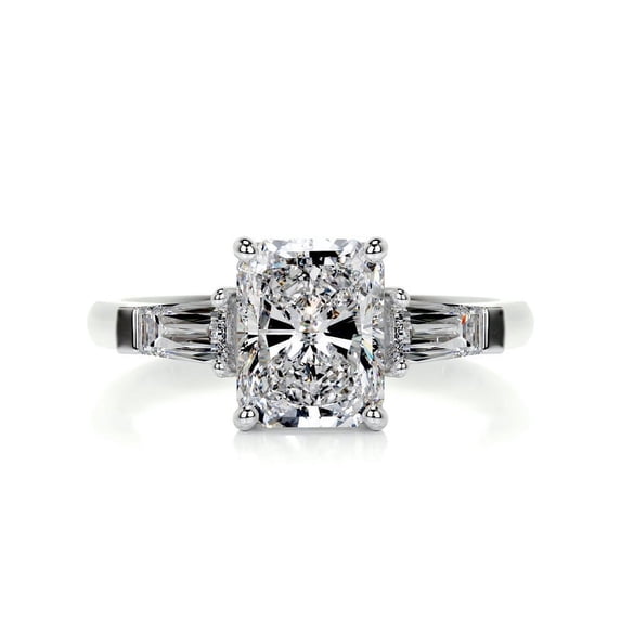 Dash Jewel Stunning 2.4 Ct Round Cut Diamond Engagement Ring - Three Stone Design with Lab-Created Simulated Diamonds 14K White Gold Plated - Ideal for Women's Weddings- Anniversary and Birthday