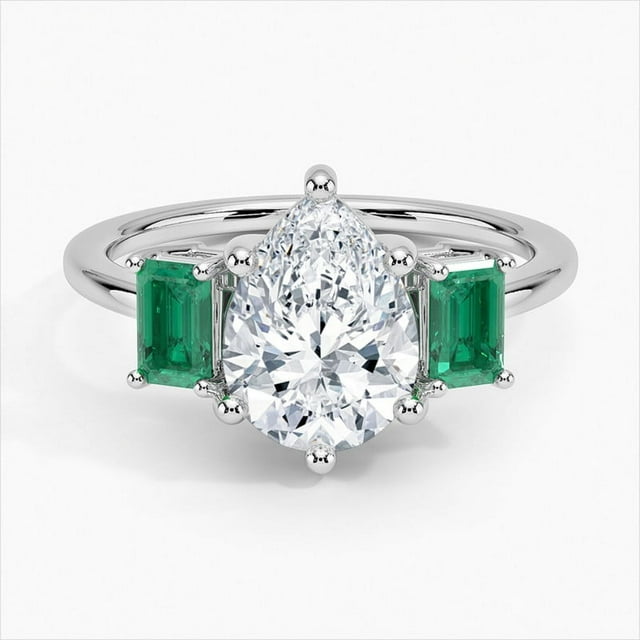 Dash Jewel Three Stone 2.6 Ct Pear Cut Lab Created Emerald Diamond ...