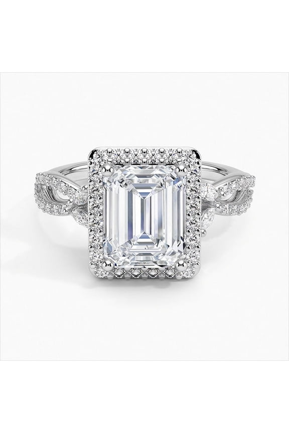 Wedding Rings - Emerald Cut Excellent 2 Ct Diamond Ring For Women's - Silver 14K White Gold Over Ring - Halo Diamond Rings - Eternity Band Twisted Cross Over Infinity Diamond Ring
