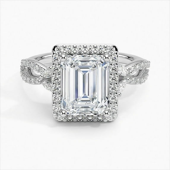 Dash Jewel Wedding Rings - Emerald Cut Excellent 2 Ct Diamond Ring For Women's - Silver 14K White Gold Over Ring - Halo Diamond Rings - Eternity Band Twisted Cross Over Infinity Diamond Ring