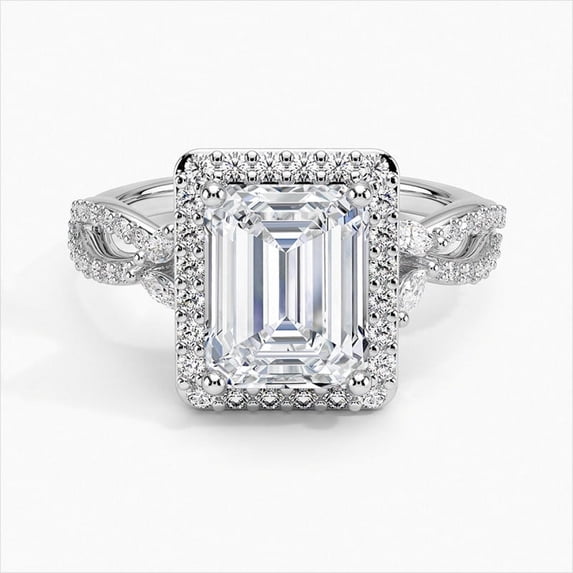 Dash Jewel Wedding Rings - Emerald Cut Excellent 2 Ct Diamond Ring For Women's - Silver 14K White Gold Plated Ring - Halo Diamond Rings - Eternity Band Twisted Cross Over Infinity Diamond Ring