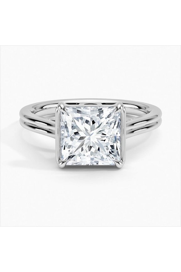 White Gold Over 14K Silver Diamond Ring - 2 Ct VVS1/D Princess Cut Lab Created Simulated Diamond Rings - Half Bazel Set Diamond Rings for Women's - Two Band Solitaire Diamond Rings