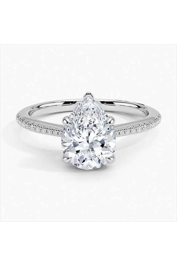 ry 1.7 Ct Pear Cut Moissanite Ring for Women's - 14K White Gold Plated Rings for Women's - Engagement Wedding Prong Setting Rings - Causal Stacking Rings for Gift