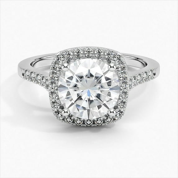 Dash Jewelry 1.8 Ct Moissanite Ring - 14K White Gold Plated Round Cut Halo Solitaire with Accents Engagement Ring for Women - Thoughtful Gift for Her - Celebrate Your Love Story