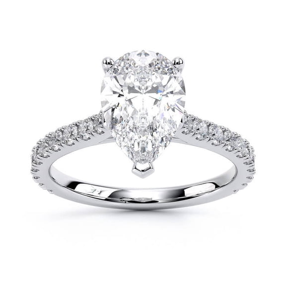 Dash Jewelry 1.8 Ct Pear Cut Engagement Ring - Moissanite with Accent Stones - 14K White Gold Plated for Women - Perfect Wedding & Promise Ring for Her - 25th Anniversary Gifts