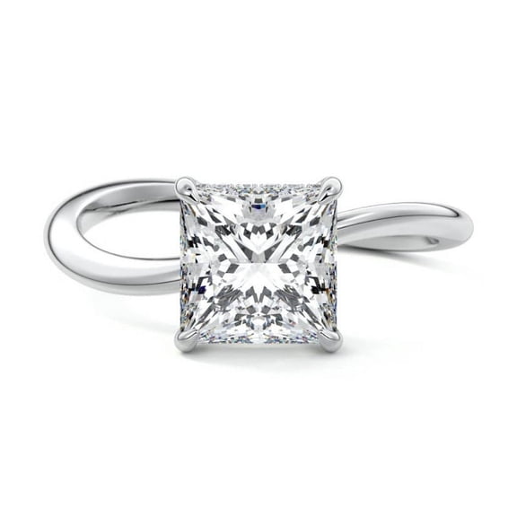 Dash Jewelry 1.8 Ct Princes Cut Moissanite Wave Shank Wedding Ring - Engagement Moissanite Ring - Stamped 14K White Gold Plated Women's Moissanite Ring - Hidden Halo Moissanite Ring for Women's
