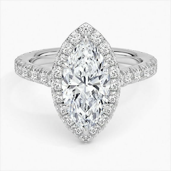 Dash Jewelry 1.9 Ct Marquise Cut Moissanite Wedding Ring - 14K White Gold Plated Engagement Ring - Halo Silver Bride Ring - Mothers Day Gift for Grandma - Moissanite Jewelryry For Birthday Gift