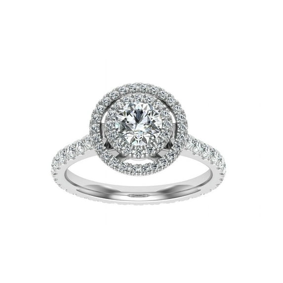 Dash Jewelry 1.9 Ct Round Cut Moissanite Ring - 14K White Gold Plated Solitaire Engagement Wedding Ring for Women - Bridal Gift for Her - Double Halo Anniversary Rings for Her