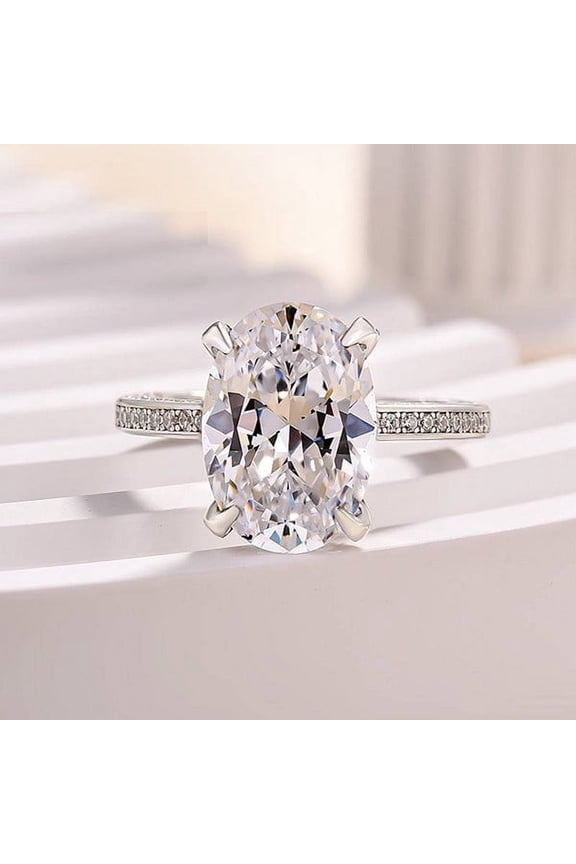 ry 14K White Gold Plated 2 Ct Moissanite Engagement Ring - Oval Cut Simple Solitaire with Accents Ring - Stunning Choice for Your Special Day Ring - Make Every Moment Sparkle with Elegance