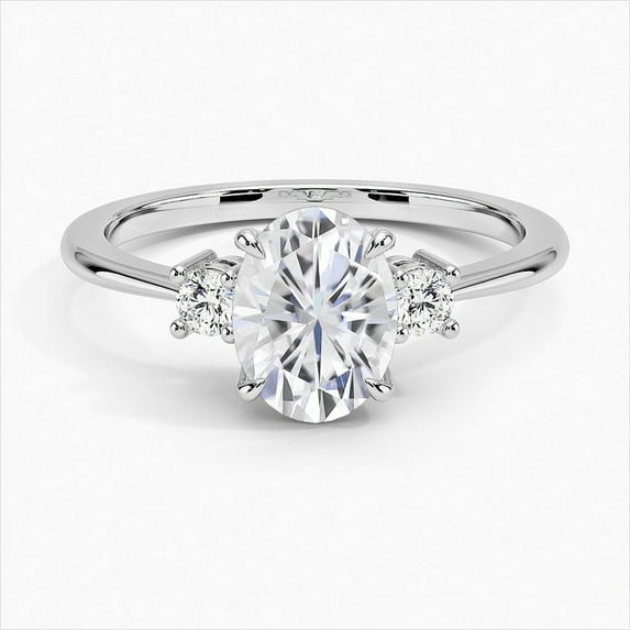 Dash Jewelry 14K White Gold Plated 2 Ct Oval Cut Moissanite Engagement Ring - Three Stone Design for Women - Beautiful Wedding Ring - Ideal Gift for Proposals or Special Occasions