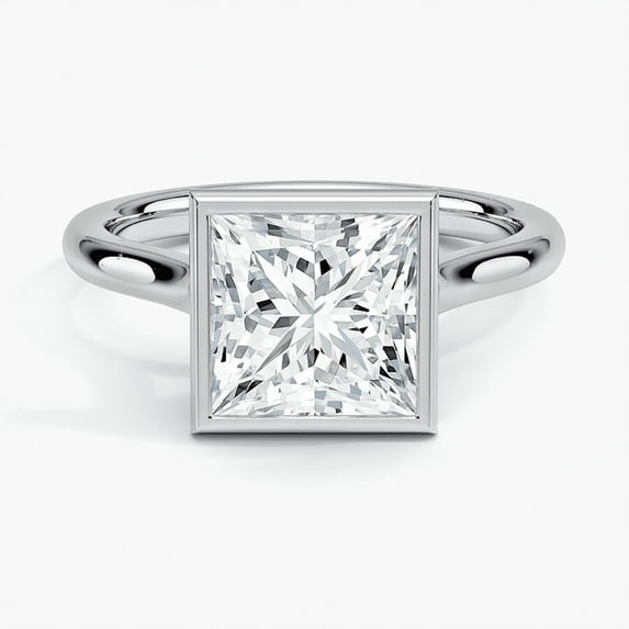 Dash Jewelry 14K White Gold Plated Ring - 2 Ct Princess Cut Moissanite Rings - Bezel Set Engagement Rings For Women's - Wedding Anniversary Gift For Her - Gorgeous Promise Ring For Your Lady