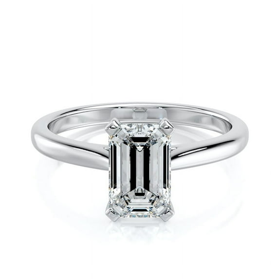 Dash Jewelry 14K White Gold Plated Ring - Excellent 1.9 Ct Emerald Cut Moissanite Rings - Solitaire With Accent Engagement Rings - Engagement Wedding Handmade Rings for Women's