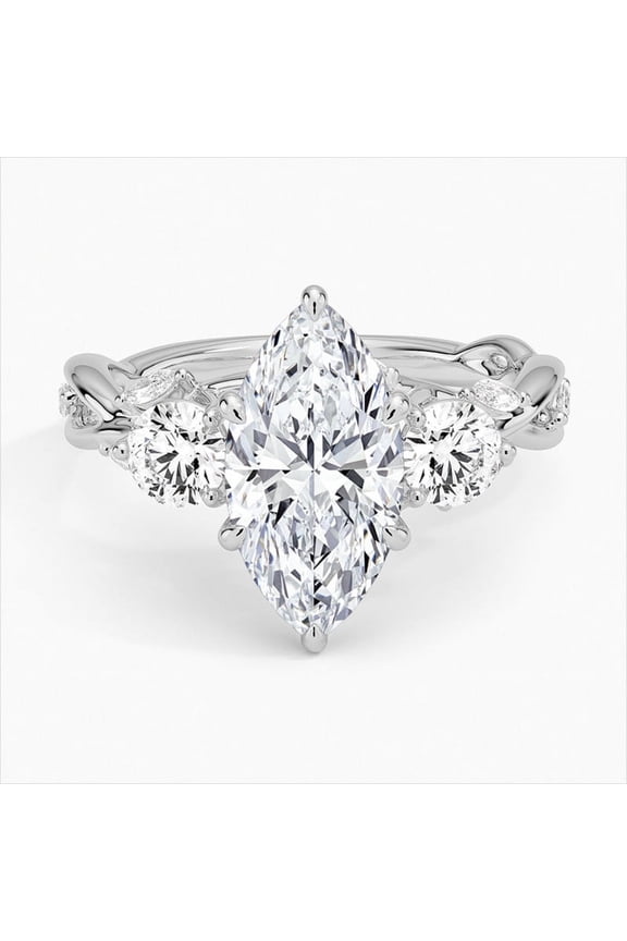 ry 14K White Gold Plated Rings for Her - 2.1 Ct Marquise Cut Moissanite Rings - Engagement Twisted Shank Overlap Rings - Causal Stacking Rings for Women's - Wedding Moissanite Jewelry