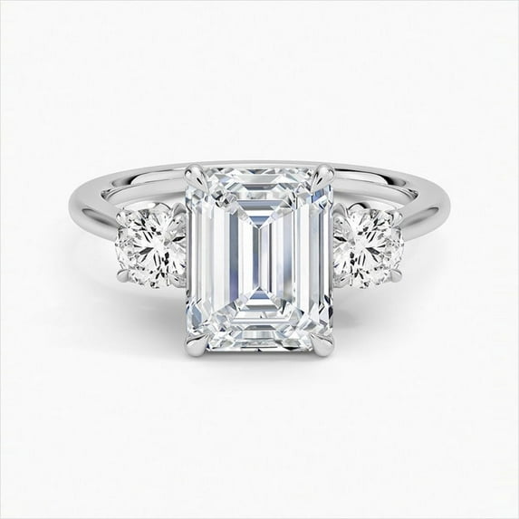Dash Jewelry 14K White Gold Plated Rings - 2.2 Ct Emerald Cut Moissanite Rings - Engagement Prong Setting Rings for Women's - Wedding B Stone Rings for Girlfriend - Causal Daily Wear Ring for Women's