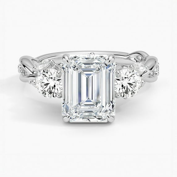 Dash Jewelry 14K White Gold Plated Rings - 2.3 Ct Emerald Cut Moissanite Rings - Criss Cross Wedding Moissanite Rings for Women's - Engagement Twisted Shank Overlap Rings - Causal Stacking Ring