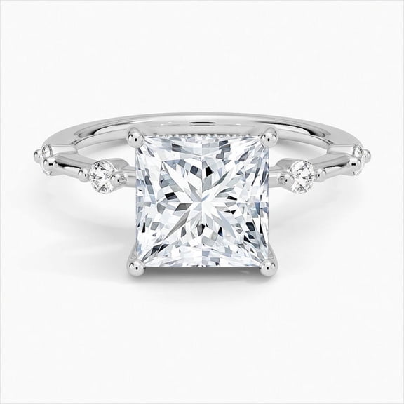 Dash Jewelry 14K White Gold Plated Wedding Rings - 2.20 Ct Princess Cut Anniversary Rings - Engagement Solitaire with Accents Moissanite Ring for Gift - Anniversary Gift Daughter