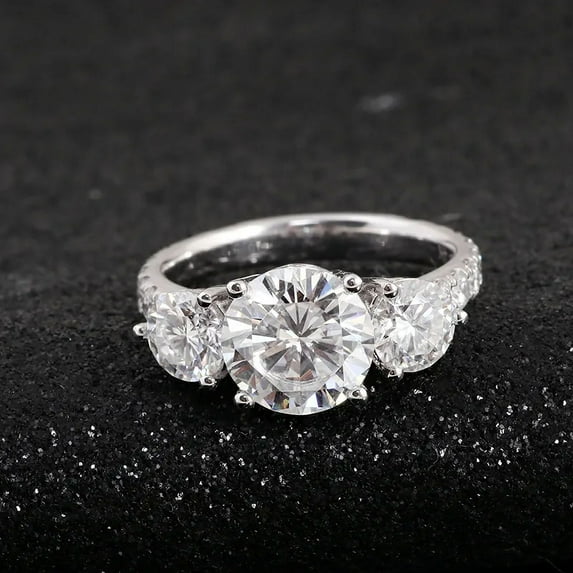 Dash Jewelry 14k White Gold Plated 2 Ct Round Cut VVS1/D Moissanite Women's Engagement Ring - Stunning Three Stone Style - Celebrate Your Love Story with This Beautiful Ring