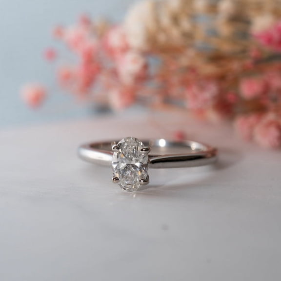 Dash Jewelry 14k White Gold Plated Wedding Ring - 1 Ct Oval Cut VVS1/D Moissanite Women's Engagement Ring - Solitaire Simple Wedding Ring - A Perfect Gift for Her Special Day