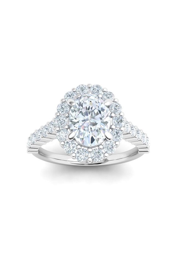 ry 2.1 Ct Moissanite Ring - 14K White Gold Plated Vintage Engagement Wedding Ring for Women - Oval Cut Solitaire Moissanite Ring for Her - Gift for Lasting Memories and Affection