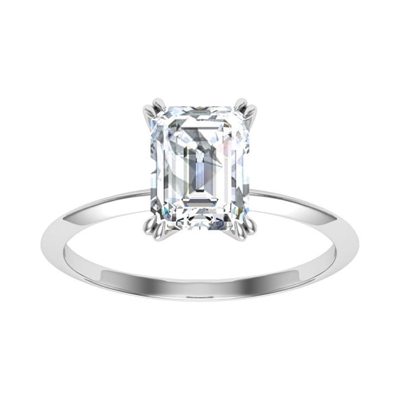 Dash Jewelry 2 Ct Emerald Cut Solitaire Ring - Moissanite Engagement Ring in 14K White Gold Plated - Women's Prong Set Wedding Ring - Ideal for Marking Life's Precious Moments