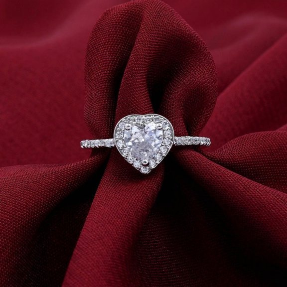 Dash Jewelry 2 Ct Heart Cut VVS1/D Moissanite Engagement Ring - 14k White Gold Plated - Elegant Halo Design Ring for Her - A Perfect Symbol of Your Love for Every Anniversary