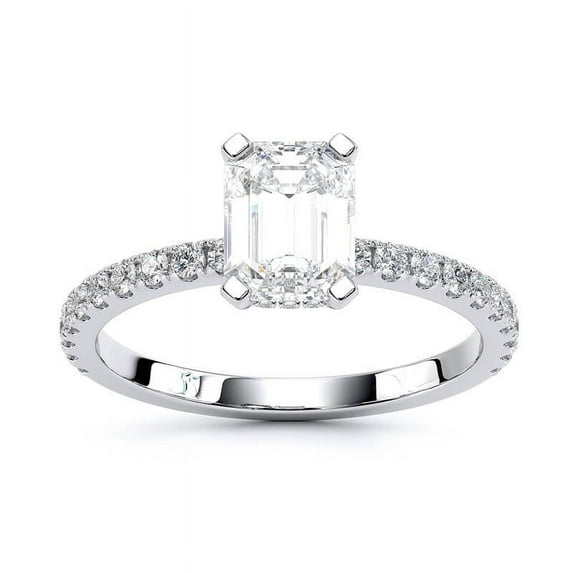 Dash Jewelry 2 Ct Moissanite Emerald Cut Solitaire Moissanite Ring - Wedding & Engagement Ring for Women - Prong Setting with Accent Stones in 14K White Gold Plated Rings for Women's