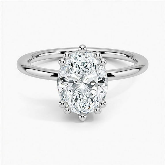 Dash Jewelry 2 Ct Oval Excellent Cut Moissanite Ring - 14K White Gold Plated Ring - Hidden Halo Moissanite Rings for Women's - Under Halo Moissanite Rings for Women's - Anniversary Gifts