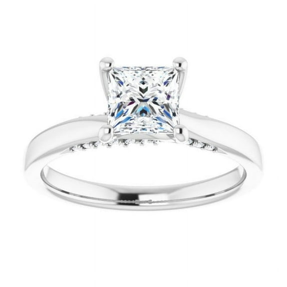 Dash Jewelry 2 Ct Princess Cut Moissanite - 14K White Gold Plated Ring - Wedding Anniversary Gift Ring For Her - Engraved Ring for Her - Classic Engagement Wedding Women's Ring
