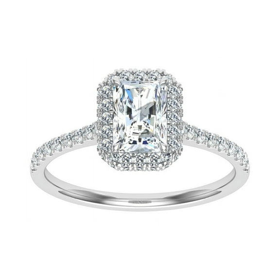 Dash Jewelry 2 Ct Radiant Cut Moissanite Ring - Halo Prong Setting Engagement Ring for Women - 14K White Gold Plated Wedding Ring - Promise Rings for Women's