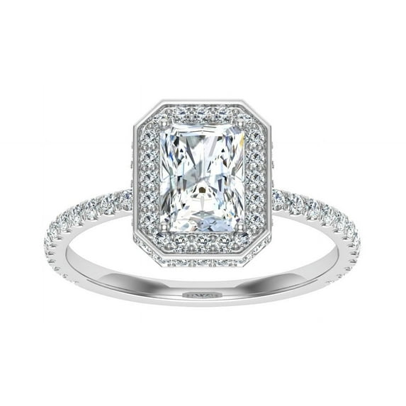 Dash Jewelry 2 Ct Radiant Cut Moissanite Ring - Moissanite - Women's Engagement Ring with Double Halo Design Rings - 14K White Gold Plated Rings for Her - Daily Wear Rings for Her