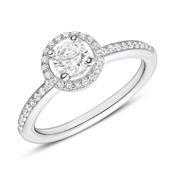 Dash Jewelry Elegant 1.9 Ct Round Cut Moissanite Engagement Ring - Moissanite - 14K White Gold Plated - Bezel Set - Great for Engagements- Weddings- or Special Occasion Gift for Her