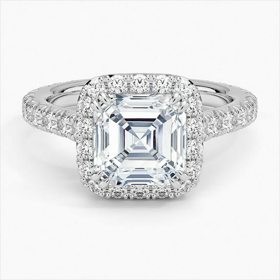 Dash Jewelry Excellent 1.9 Ct Asscher Cut Moissanite Ring - 14K White Gold Plated Ring For Women - Engagement Wedding Ring - Halo Solitaire with Accents Ring - Anniversary Gifts Wife - Gifts For Her