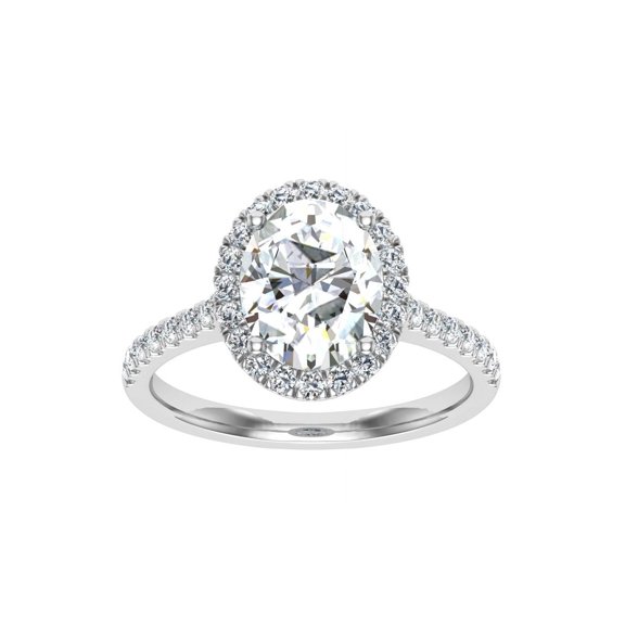 Dash Jewelry Oval Cut Engagement Ring - 1.9 Ct Moissanite in Double Halo Design Rings - 14K White Gold Plated Prong Setting Ring for Women's - Party Wear Rings for Her