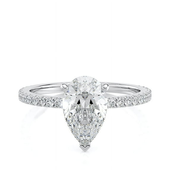 Dash Jewelry Pear Cut Solitaire Engagement Ring - 1.28 Ct Moissanite with Accent Stones Rings - 14K White Gold Plated Rings - Elegant Wedding & Promise Ring for Women's
