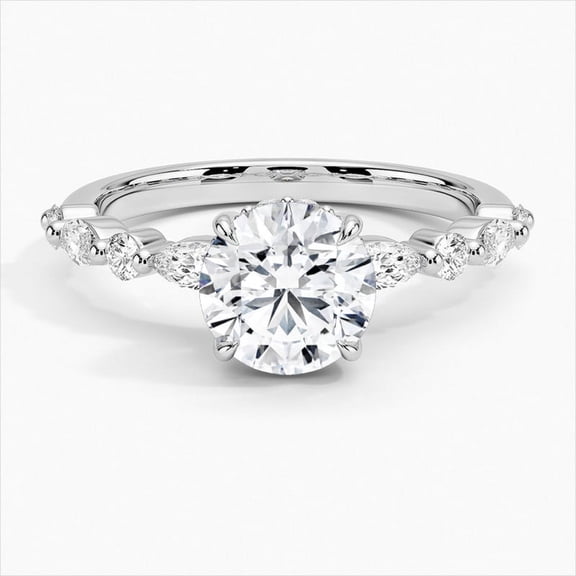 Dash Jewelry Round Brilliant Cut 1.7 Ct Moissanite Wedding Anniversary Ring - 14K White Gold Plated Moissanite Ring - Women's Ring - Solitaire with Accents Ring - 6th Anniversary Gifts Her