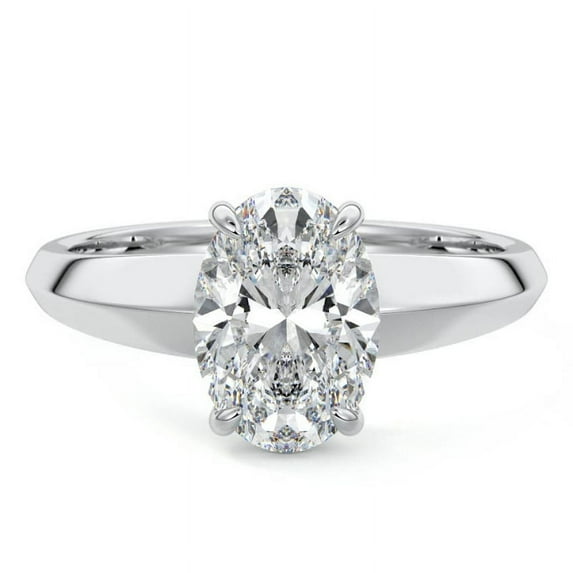 Dash Jewelry Silver 14K White Gold Plated Ring - 1.9 Ct Oval Cut Moissanite Solitaire Rings for Women's - Engagement Wedding Simple Rings for Women's - Knife Edge Shank Rings for Women's
