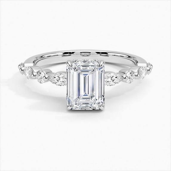 Dash Jewelry Stamped 14k Silver Women's Engagement Ring - 1.7 Ct Emerald Cut Moissanite Anniversary Ring - Wedding Moissanite Ring - Anniversary Gifts Wife - Wedding Rings for Girlfriend